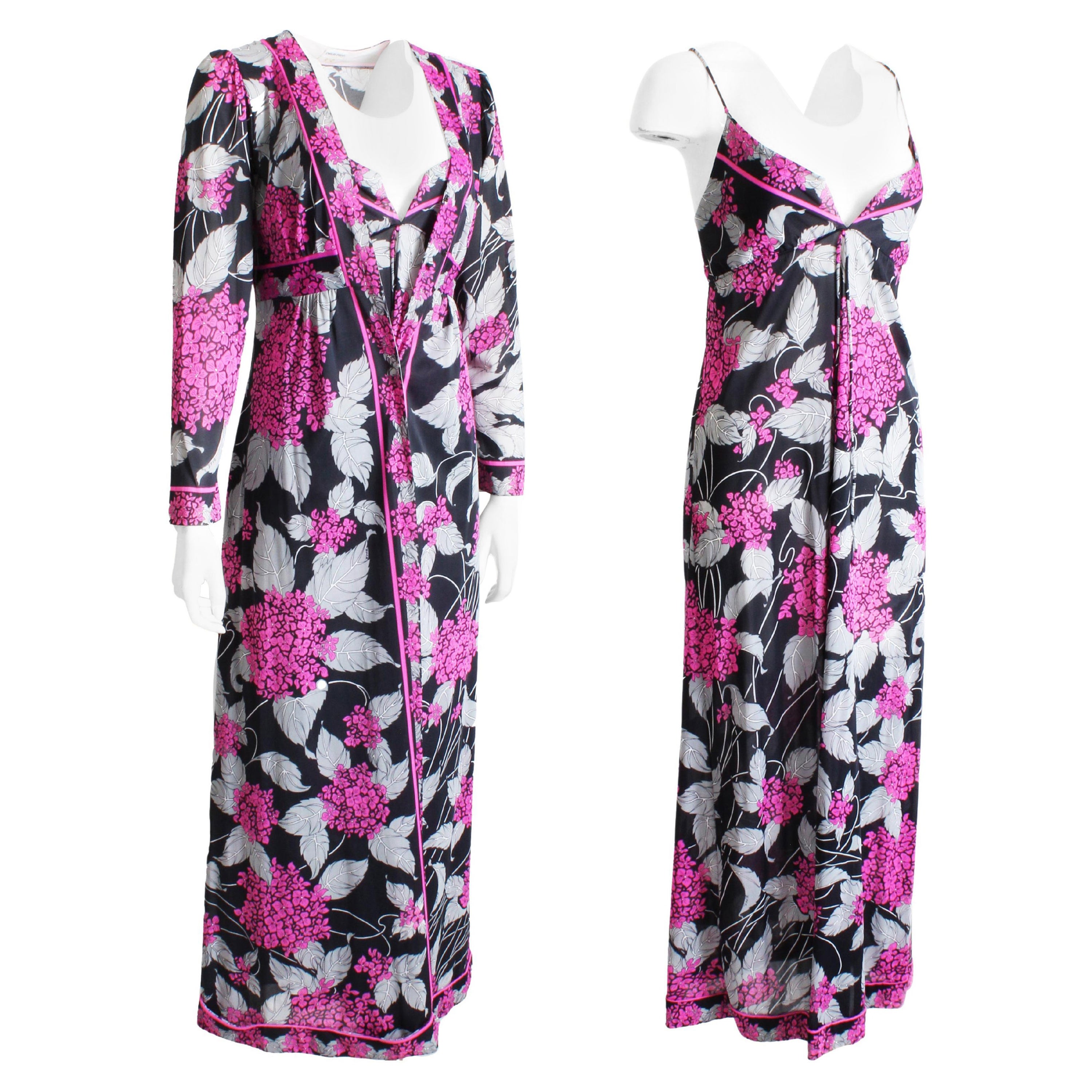 Vintage Emilio Pucci Nightgown & Robe Set 2pc Set Loungewear Jet Set EFPR For Sale
