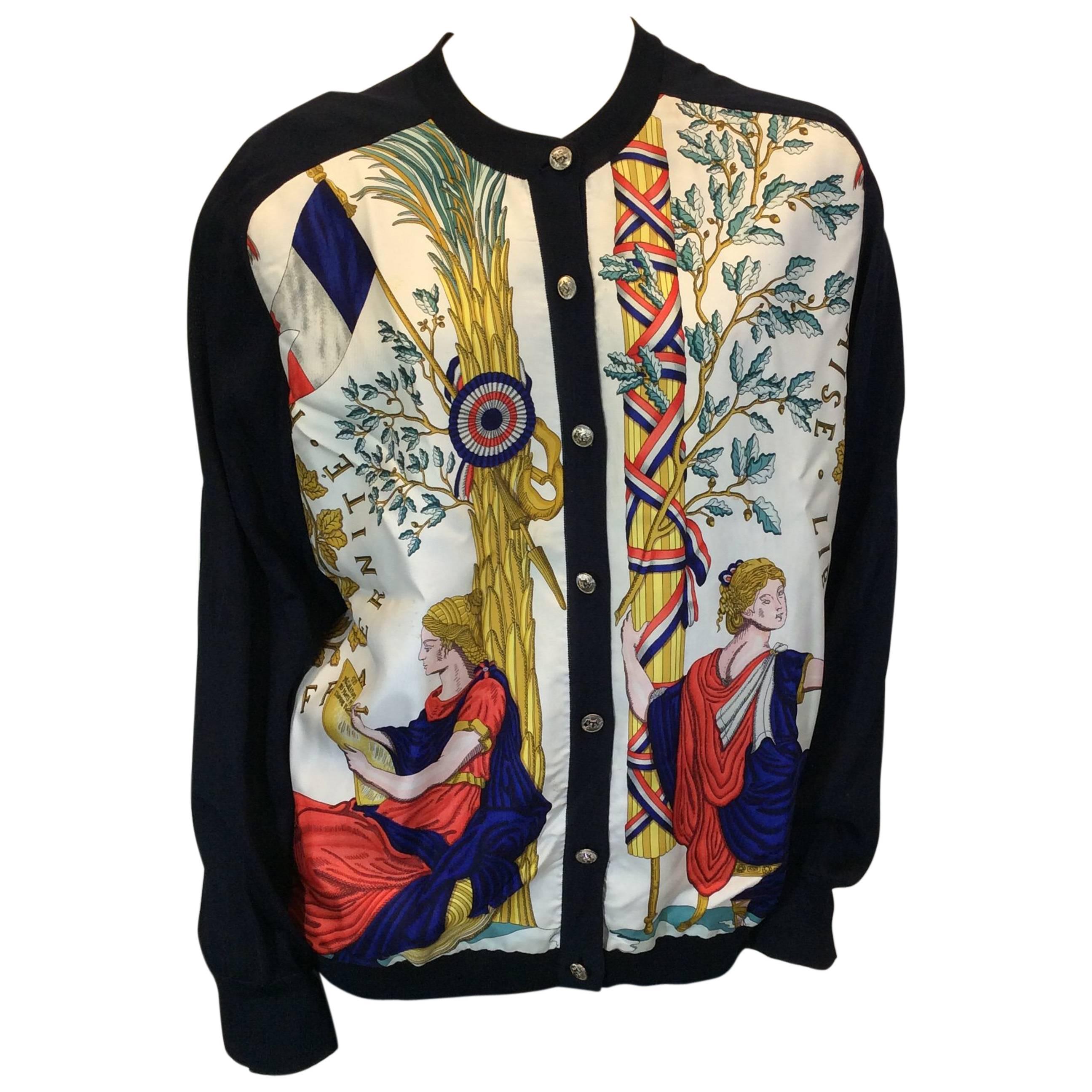 Hermes Printed Silk Cardigan For Sale