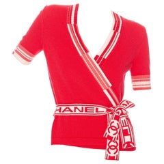 Chanel Coral Pink Cashmere Short Sleeve Wrap Cardigan (Fall2013)