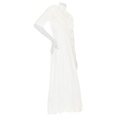 Christian Dior White Cotton Short Sleeve Fringed Eyelet Dress 