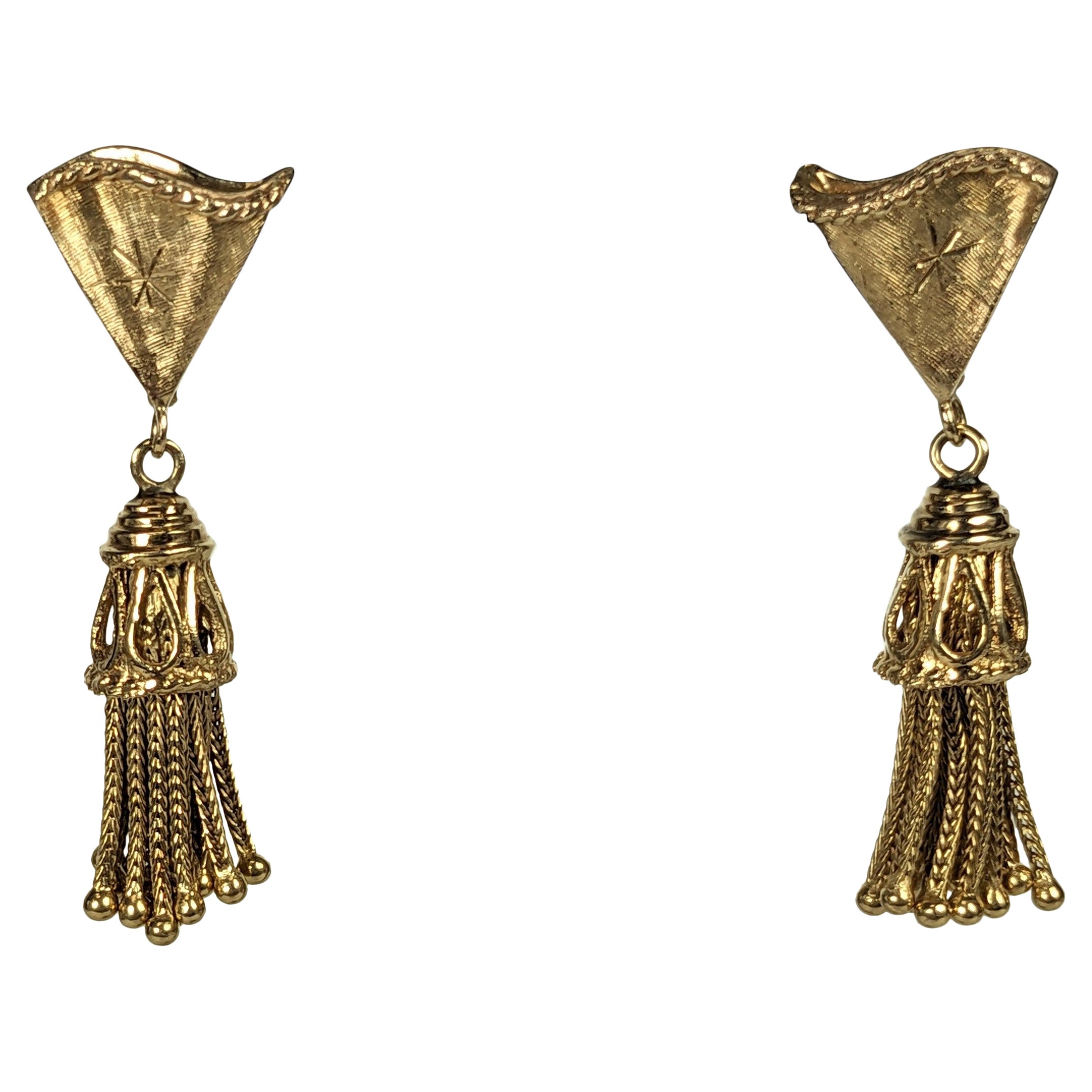 Mid Century 14K Gold Tassel Earrings For Sale