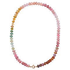 Pink Diamond Gemstone Beaded Necklace with Welo Opal in 14K Solid Gold