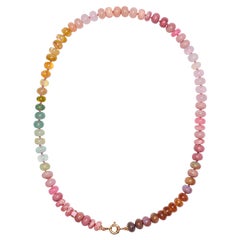 Collier véritable en or jaune, saphir rose, opale et diamant