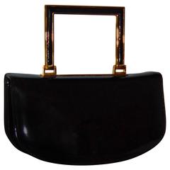 Judith Leiber Evening Bag Deco Style Black Patent Leather + Box + Accessories