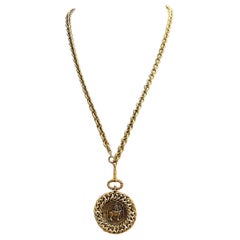 Vintage 1985 Chanel Sagitario Sagittarius Medallion Necklace 24k Gold Plated