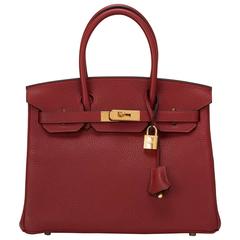 Hermes Rouge H Clemence Birkin 30cm Gold Hardware