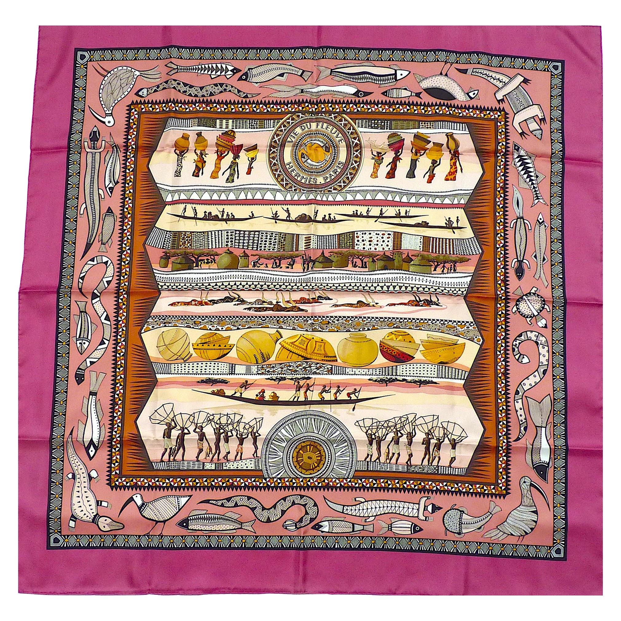 HERMES Silk Scarf  "Vie du Fleuve" Brand New with Hermes Box, Hermes A. Faivre