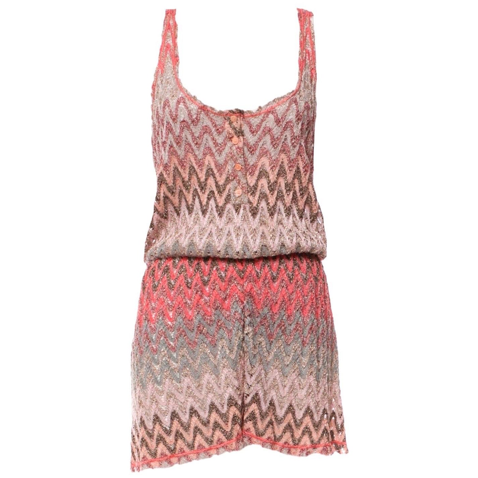 MISSONI Ombre Metallic Crochet Knit Playsuit Romper Mini Jumpsuit Overall 40