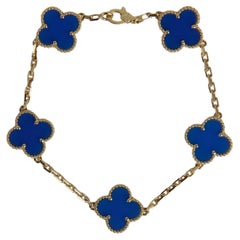 Van Cleef & Arpels 18K Yellow Gold/ Blue Agate Alhambra Bracelet