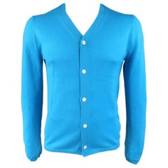 Comme des Garçons Men's Shirt Aqua Blue Wool V Neck Cardigan