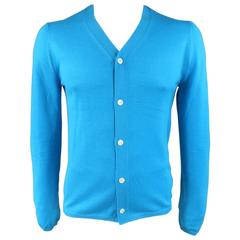 Men's COMME des GARCONS SHIRT Size L Aqua Blue Wool V Neck Cardigan 8