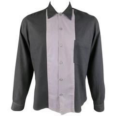 ANN DEMEULEMEESTER Shirt - Size M Charcoal & Lavender Color Block Wool / Cotton