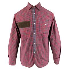 Men's JUNYA WATANABE Size S Red Plaid Cotton Brown Corduroy Long Sleeve Shirt