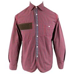 Men's JUNYA WATANABE Size S Red Plaid Cotton Brown Corduroy Long Sleeve Shirt