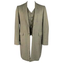 Men's 2010 COMME des GARCONS 42 Olive Pinstripe Splatter Wool Padded Vest Coat