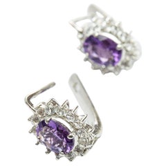 2.5ct Oval Amethyst Plug Earrings Platinum Silver