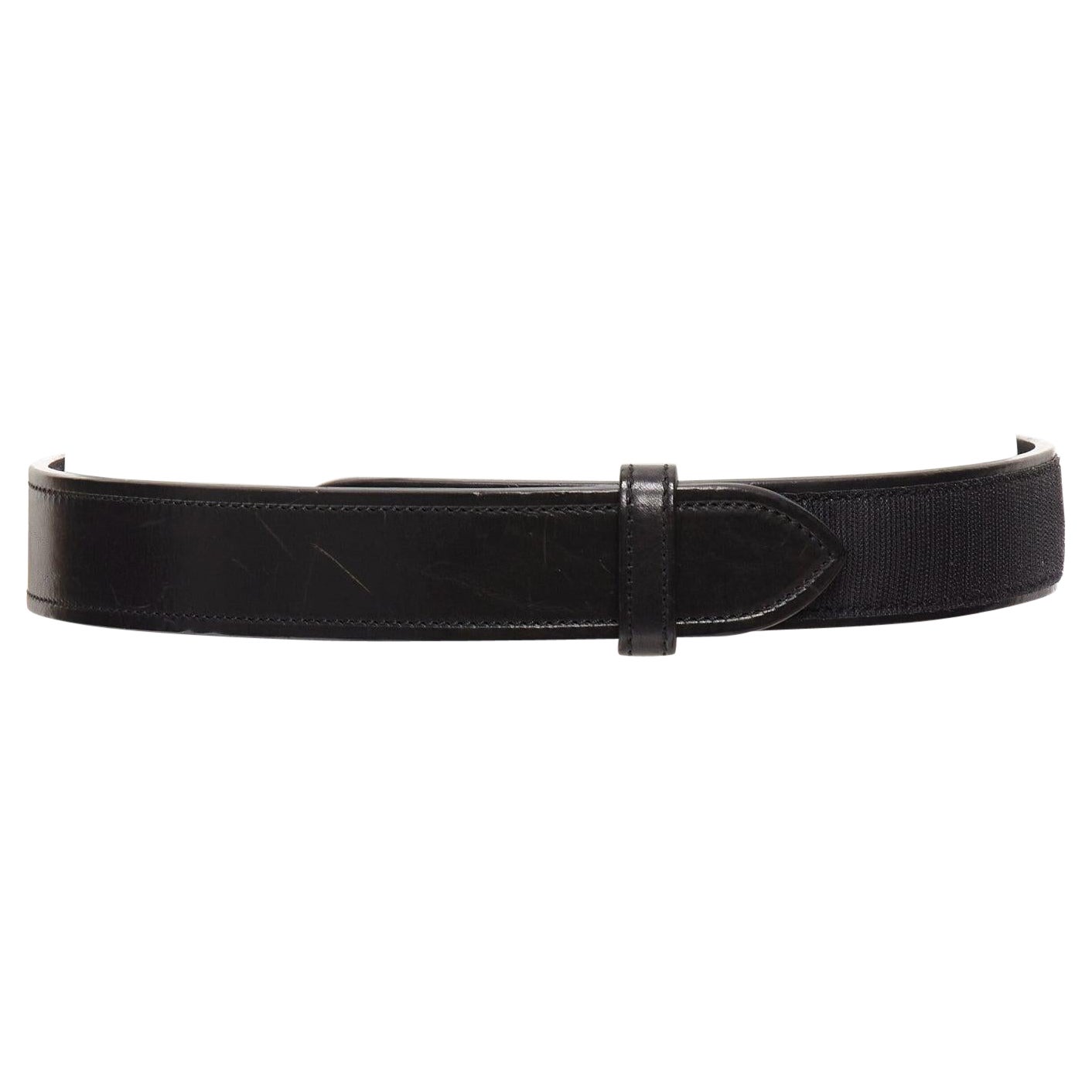 OLD CELINE Phoebe Philo black leather magic tape minimal classic wide belt M For Sale