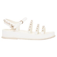 CHANEL 2021 white calfskin gold chain platform CC logo dad sandals EU36