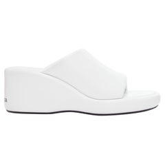 BALENCIAGA Rise white calf leather black logo padded wedged slides EU38