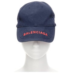 BALENCIAGA azul marino algodón rojo logo bordado gorra de béisbol L