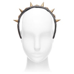 rare GIVENCHY Riccardo Tisci antique gold spike black leather headband