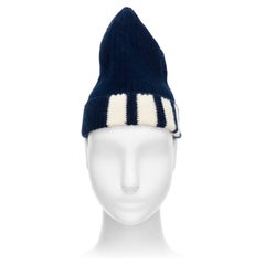 THOM BROWNE 100% cashmere navy cream 4-bar web beanie hat S