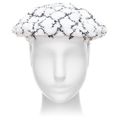 CHANEL 2019 white black checkered tweed lined beret hat S