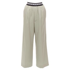 OLD CELINE Phoebe Philo beige 100% Schurwolle schwarz Logo Hose mit weitem Bein FR34 XS