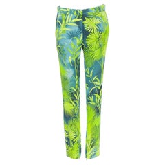 VERSACE 2020 Runway Jlo Jungle green tropical print viscose pants IT40 S