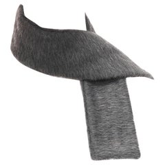 VALENTINO dark grey alpaca virgin wool slim short rectangular scarf