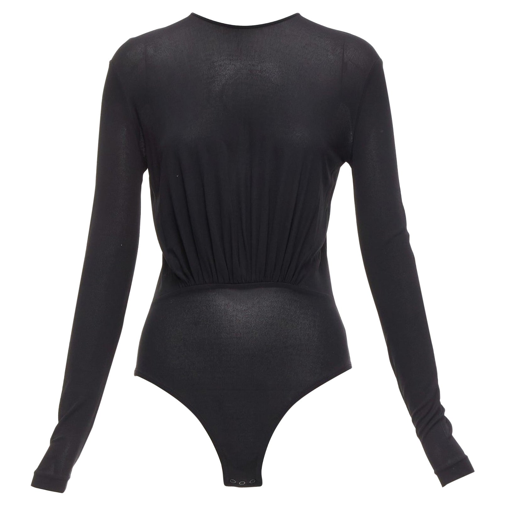 GIORGIO ARMANI nero in viscosa con arricciatura in vita e girocollo a maniche lunghe IT38 XS in vendita