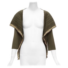 ISSEY MIYAKE Pleats Please, giacca con cappuccio verde navy e arancione con applicazioni JP4 XL