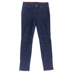 LOUIS VUITTON blue washed denim patchwork logo skinny motorcycle jeans FR34 XS