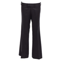 JUNYA WATANabe 2018 pantaloni gessati neri in misto lana a vita bassa e svasati M.