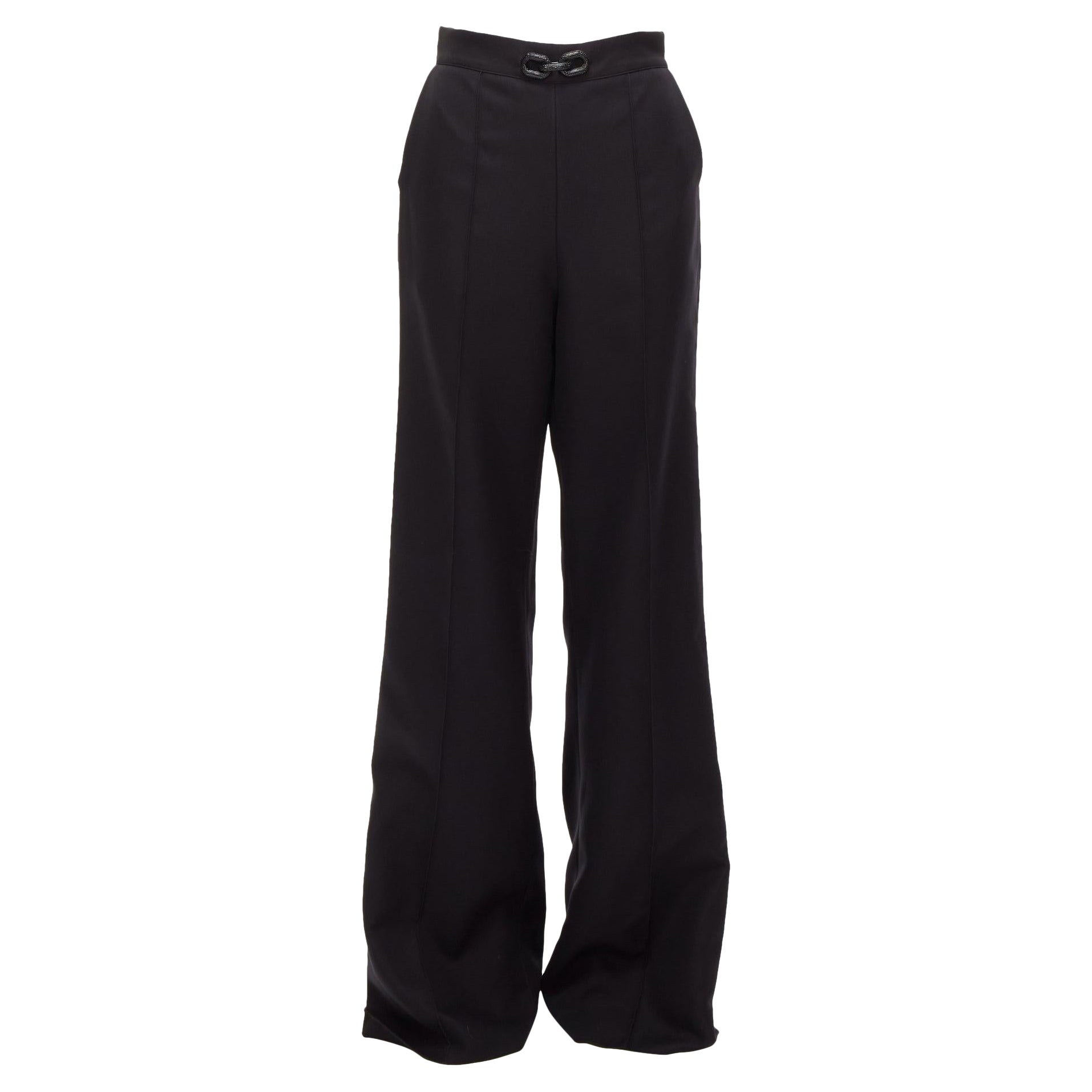 MATICEVSKI 2022 Considerate black metal chain bow buckle wide leg pants AUS10 M For Sale