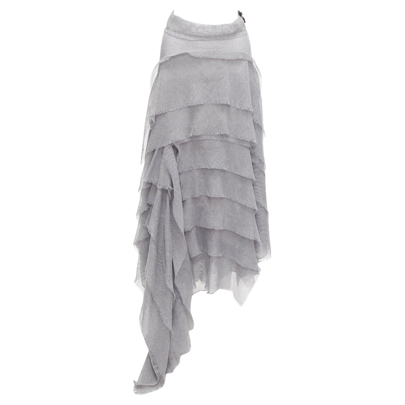 MATICEVSKI 2018 Winning grey drape raw ruffle asymmetric tiered skirt AUS10 M For Sale