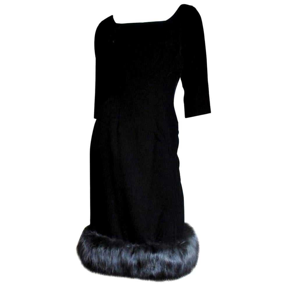  Suzy Perette 1950s Silk Velvet Fox Fur Trim Dress 