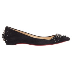 CHRISTIAN LOUBOUTIN Veau Velours black suede beaded embellished flats EU35.5
