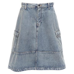 BALENCIAGA Demna 2021 Cargo Kick blue denim low waist logo midi skirt FR38 M