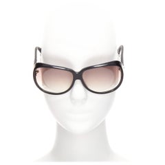 Bottega Veneta BV68S occhiali da sole oversize in pelle intrecciata nera con finiture marroni