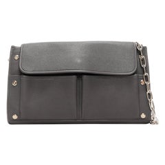 BALENCIAGA Tool grey leather double pocket flap crossbody clutch bag