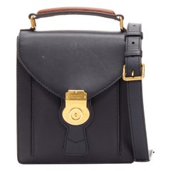 BURBERRY 2017 Runway DK88 black antique gold logo push locket flap crossbody bag