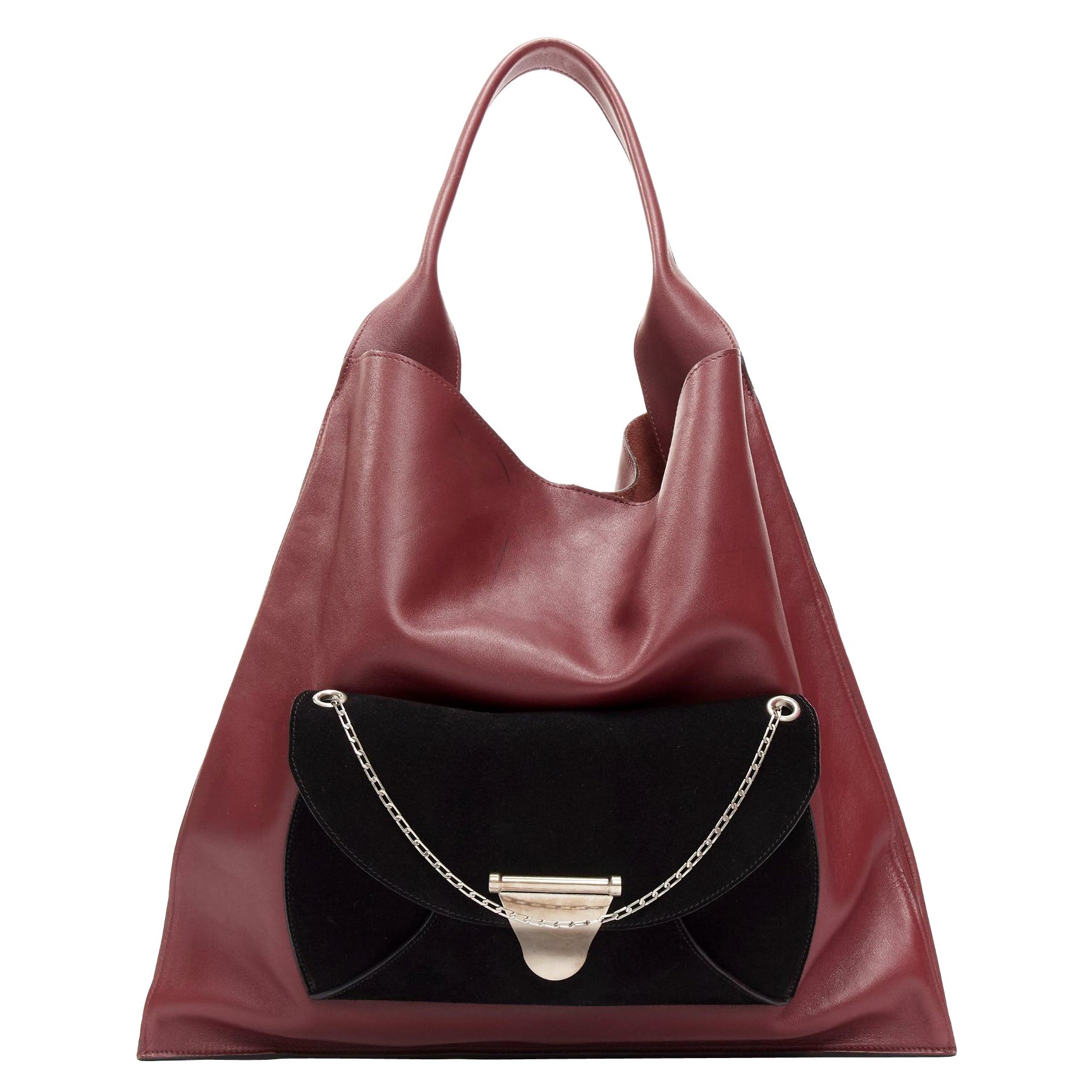 LD COELINE Phoebe Philo 2016 Medium Shopper black suede envelop pocket tote bag For Sale