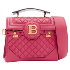 BALMAIN B-Buzz 23 hot pink calfskin gold B logo quilted satchel shoulder bag