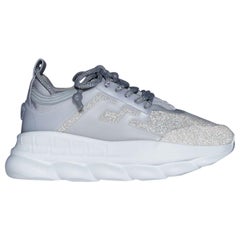 VERSACE Chain Reaction Reflective Silver Crystal Rhinestone sneaker EU41 US8
