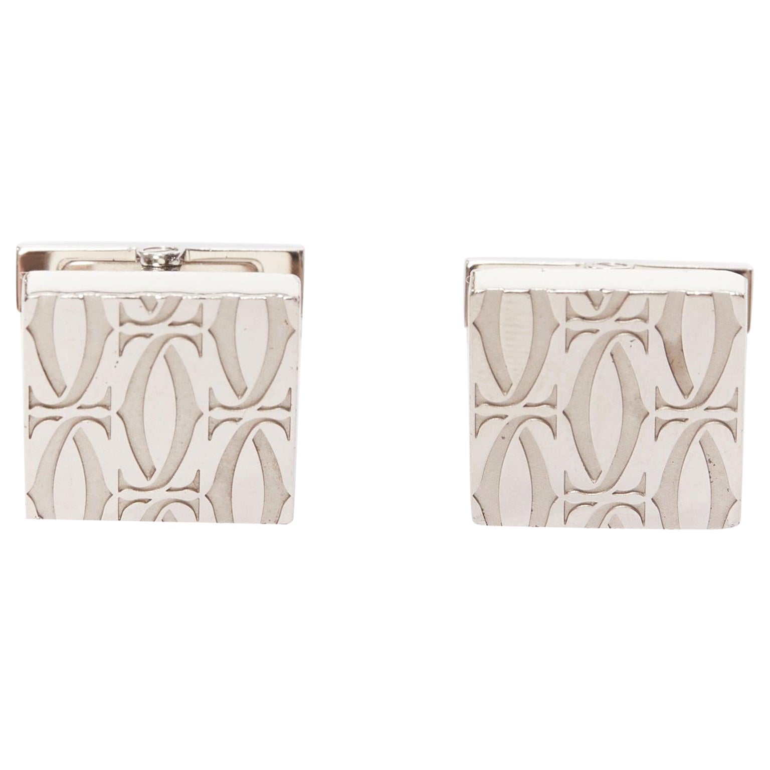 CARTIER C de Cartier Decor  925 sterling silver monogram square cufflinks For Sale