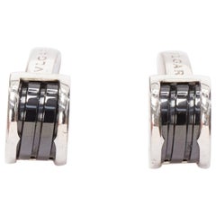BULGARI Bzero 925 sterling silver black onyx logo back cufflinks