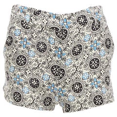 LOUIS VUITTON Majolica floral monogram print cream blue wool silk shorts FR34 XS