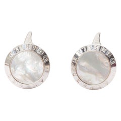 ALFRED DUNHILL 925 steel holographic mother of pearl round logo cufflinks