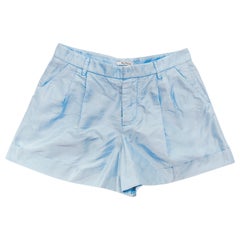 MIU MIU 2009 100% silk baby blue pleated front rolled leg wide shorts IT36 XXS